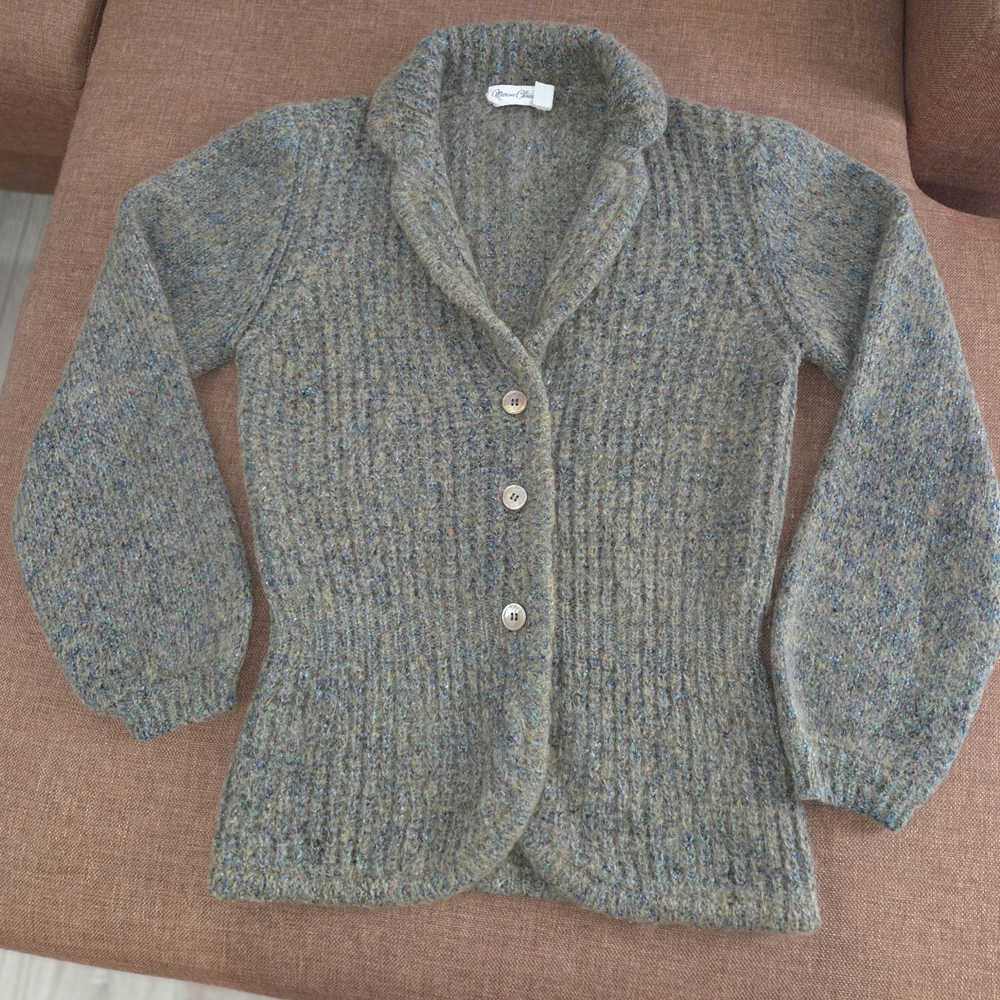 VTG Marisa Christina Mohair Wool Green Teal Fleck Tailored Cardigan Sweater S/M